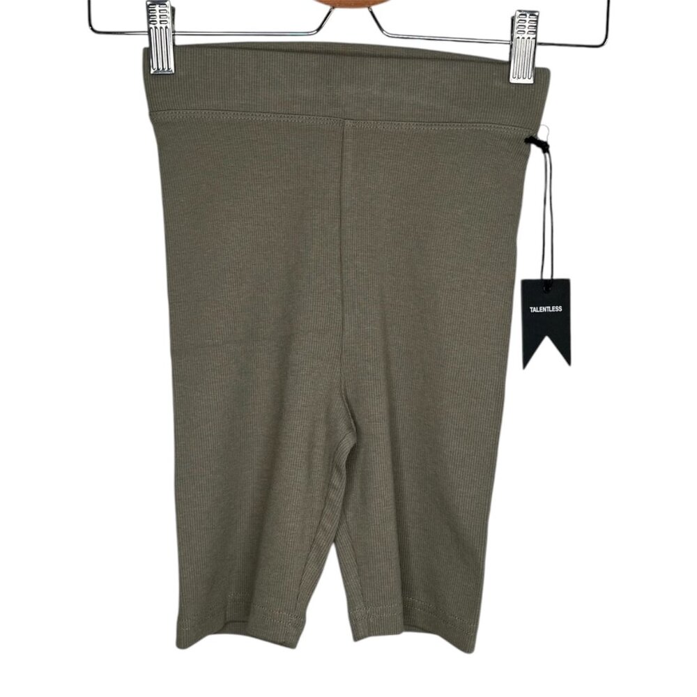 Talentless Womens Ribbed Knit Olive Green Active Biker Shorts XS